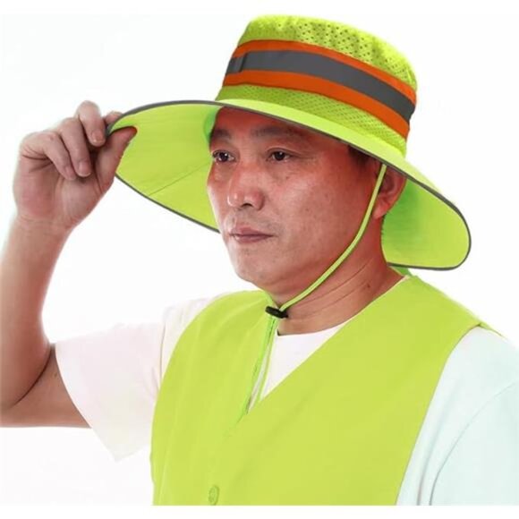 Unisex High Visibility Reflective Bucket Hat Mesh Wide Brim Work Safety Boonie - Picture 8 of 8